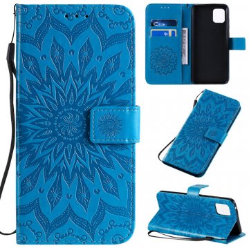 Samsung Galaxy A81/Note 10 Lite Embossed Sunflower Wallet Stand Case Blue