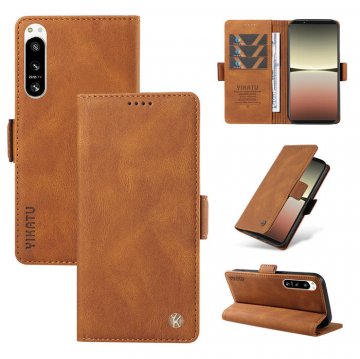 YIKATU Sony Xperia 5 IV Skin-touch Wallet Kickstand Case Brown