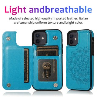 Mandala Embossed iPhone 12 Mini Case with Card Holder Blue