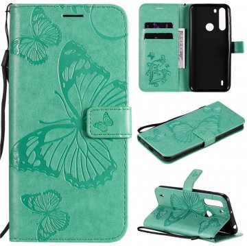 Motorola One Fusion Embossed Butterfly Wallet Magnetic Stand Case Green