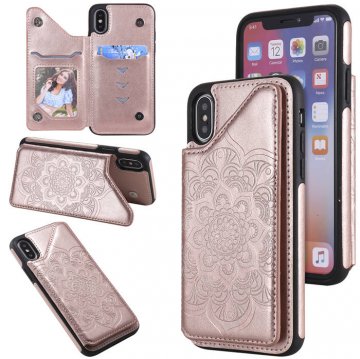 iPhone X/XS Embossed Wallet Magnetic Stand Case Rose Gold
