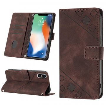 Skin-friendly iPhone X/XS Wallet Stand Case with Wrist Strap Coffee