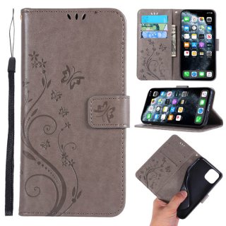 iPhone 11 Pro Max Butterfly Pattern Wallet Magnetic Stand Case Gray