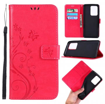 Samsung Galaxy S20 Ultra Butterfly Pattern Wallet Magnetic Stand Case Red
