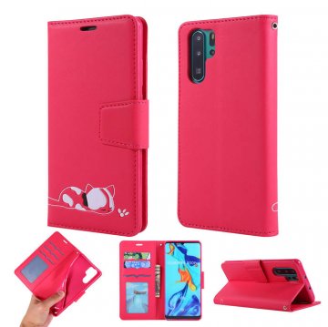Huawei P30 Pro Cat Pattern Wallet Magnetic Stand Case Red