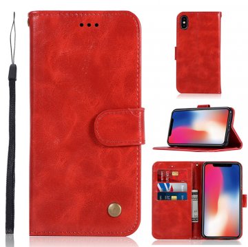 iPhone X/XS Premium Vintage Wallet Kickstand Case Red