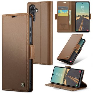 CaseMe Samsung Galaxy S23 FE Wallet RFID Blocking Magnetic Buckle Case Brown