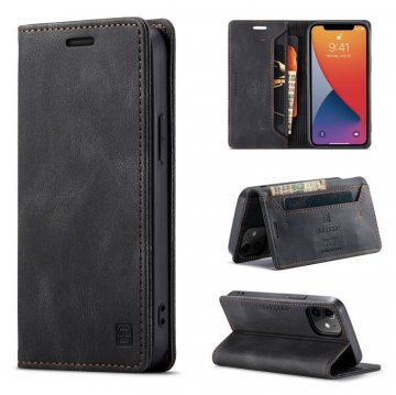 Autspace iPhone 12 Mini Wallet Kickstand Magnetic Shockproof Case Black