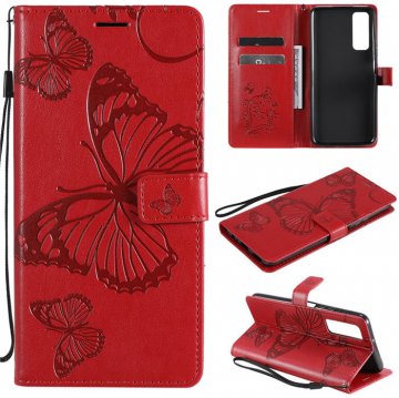 Huawei P Smart 2021 Embossed Butterfly Wallet Magnetic Stand Case Red