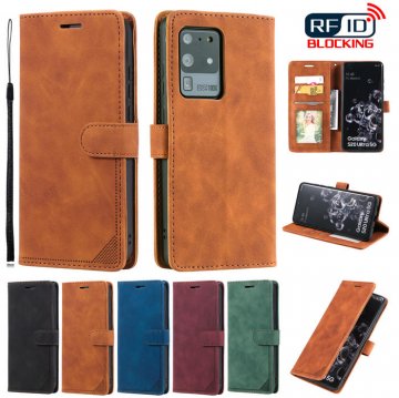 Samsung Galaxy S20 Ultra Wallet RFID Blocking Kickstand Case Brown