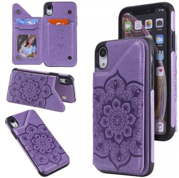 iPhone XR Embossed Wallet Magnetic Stand Case Purple