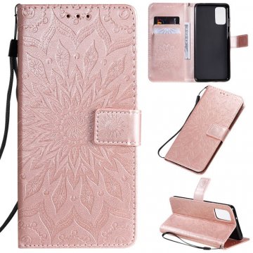 Samsung Galaxy S20 Plus Embossed Sunflower Wallet Stand Case Rose Gold