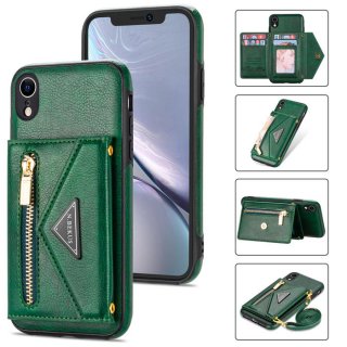 Crossbody Zipper Wallet iPhone XR Case With Strap Green