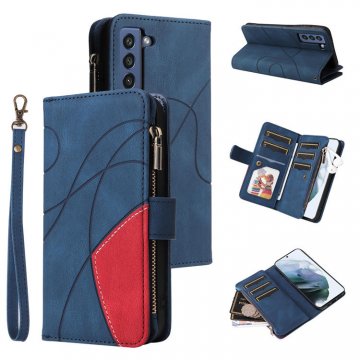 Samsung Galaxy S21 FE Zipper Wallet Magnetic Stand Case Blue