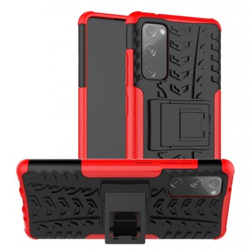 Samsung Galaxy S20 FE Hybrid Rugged PC + TPU Kickstand Case Red