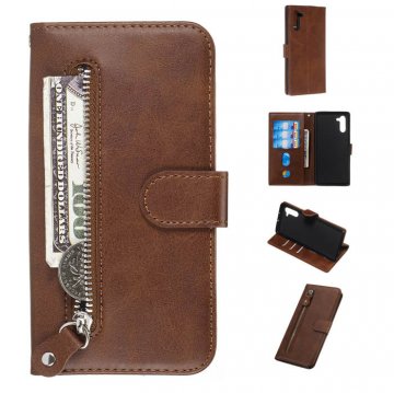 Samsung Galaxy Note 10 Wallet Kickstand Leather Case Brown