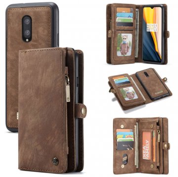 CaseMe OnePlus 7 Zipper Wallet Magnetic 2 in 1 Case Coffee