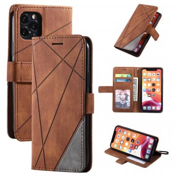 iPhone 11 Pro Wallet Splicing Kickstand PU Leather Case Brown