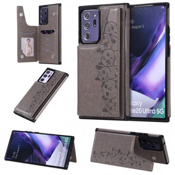 Samsung Galaxy Note 20 Ultra Luxury Cute Cats Magnetic Card Slots Stand Case Gray