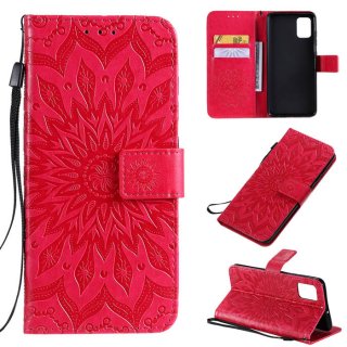 Samsung Galaxy A51 Embossed Sunflower Wallet Stand Case Red