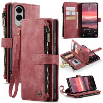 CaseMe Samsung Galaxy S25 Edge Wallet kickstand Case with Wrist Strap Red