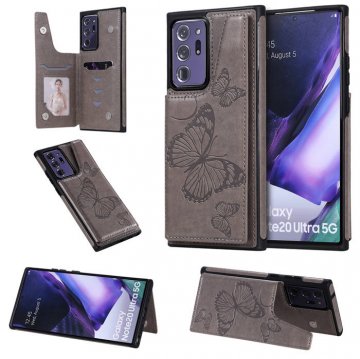 Samsung Galaxy Note 20 Ultra Luxury Butterfly Magnetic Card Slots Stand Case Gray