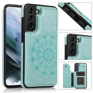 Mandala Embossed Samsung Galaxy S21 FE Case with Card Holder Green