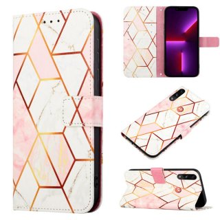 Marble Pattern Moto E7 Power Wallet Stand Case Pink White