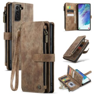 CaseMe Samsung Galaxy S21 FE Wallet Kickstand Retro Case Coffee