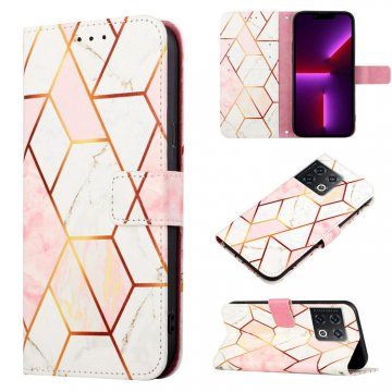 Marble Pattern OnePlus 10 Pro Wallet Stand Case Pink White