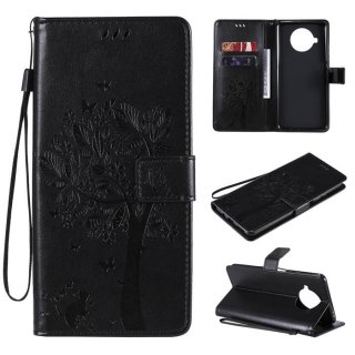 Xiaomi Mi 10T Lite Embossed Tree Cat Butterfly Wallet Stand Case Black