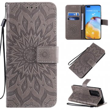 Huawei P40 Pro Embossed Sunflower Wallet Stand Case Gray