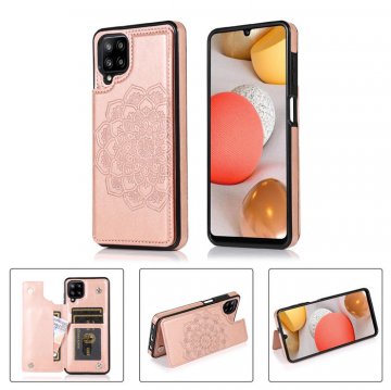 Mandala Embossed Samsung Galaxy A12 5G Case with Card Holder Rose Gold