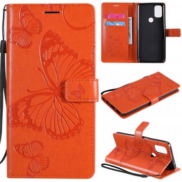 OnePlus Nord N10 5G Embossed Butterfly Wallet Magnetic Stand Case Orange