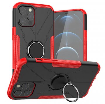 iPhone 12 Pro Max Hybrid Rugged PC + TPU Ring Kickstand Case Red
