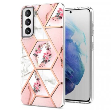 Samsung Galaxy S21 Plus Flower Pattern Marble Electroplating TPU Case Pink
