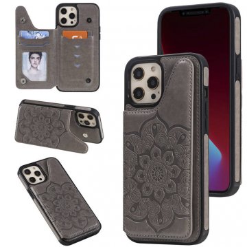iPhone 12 Pro Max Embossed Wallet Magnetic Stand Case Gray