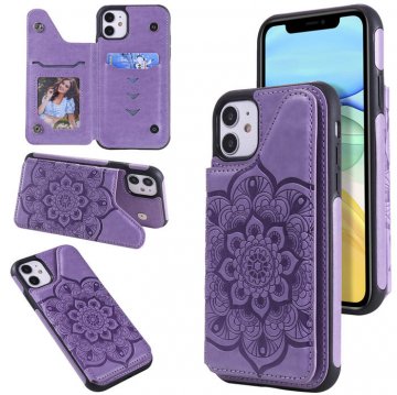 iPhone 11 Embossed Wallet Magnetic Stand Case Purple