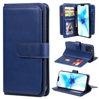 iPhone 12 Pro Multi-function 10 Card Slots Wallet Stand Case Dark Blue