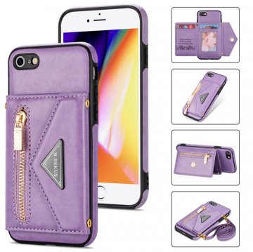 Crossbody Zipper Wallet iPhone 7/8/SE2 2020/SE3 2022 Case With Strap Purple