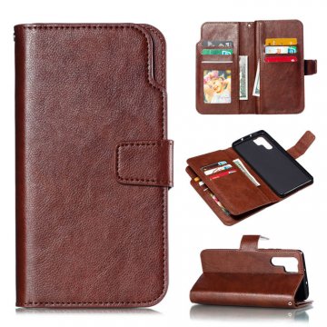 Huawei P30 Pro Wallet 9 Card Slots Crazy Horse Leather Case Brown