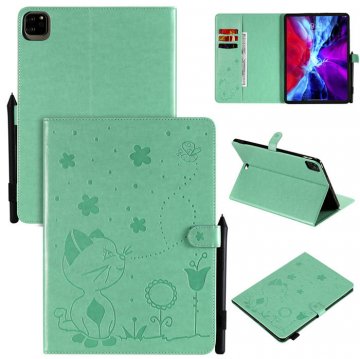 iPad Pro 11 inch 2020 Embossed Cat Wallet Stand Leather Case Green