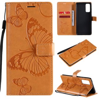 Samsung Galaxy S20 FE Embossed Butterfly Wallet Magnetic Stand Case Yellow