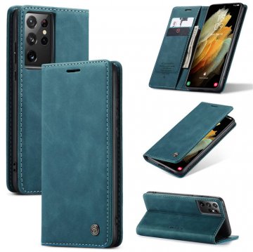 CaseMe Samsung Galaxy S21 Ultra Wallet Kickstand Magnetic Case Blue