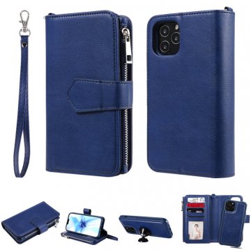 iPhone 12 Pro Zipper Wallet Magnetic Detachable 2 in 1 Case Blue
