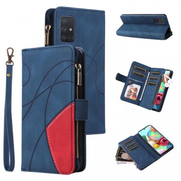 Samsung Galaxy A71 Zipper Wallet Magnetic Stand Case Blue