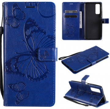 Huawei P Smart 2021 Embossed Butterfly Wallet Magnetic Stand Case Blue