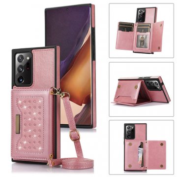 Bling Crossbody Wallet Samsung Galaxy Note 20 Ultra Case with Strap Rose Gold