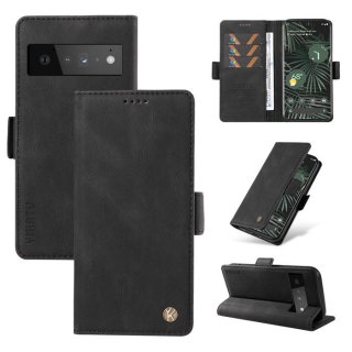 YIKATU Google Pixel 6 Pro Skin-touch Wallet Kickstand Case Black