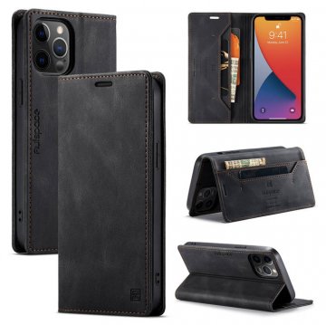 Autspace iPhone 12 Pro Wallet Kickstand Magnetic Shockproof Case Black